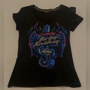 Black y2k thrifted Harley Davidson t-shirt w/ rhinestones